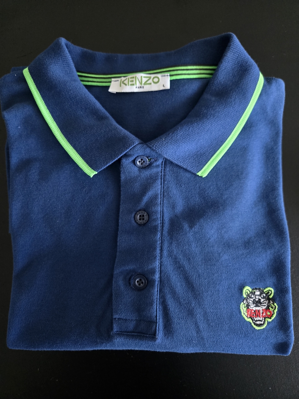 Kenzo Paris Tiger Crest Polo Shirt Blue Green L